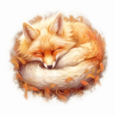 clipart, pastel, Fox Sleeping: Illustrate a cute and peaceful scene of a fox curled up and taking a nap., clear outline, on a white background, Magali Villeneuve
