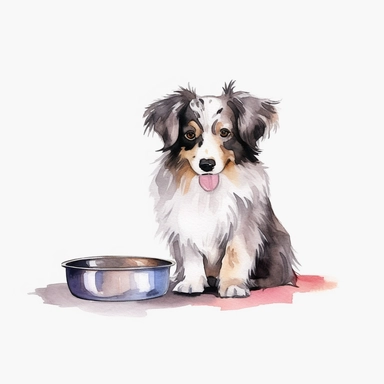 Watercolor dog bowl clipart, white isolated background, space out, hd