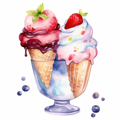 Ice Cream Glass Watercolor Sublimation Clipart, Clipart, white background, no watermark, no text, no word,