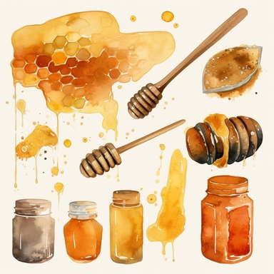 make clipart elements for dripping honey, honey comb and, watercolor