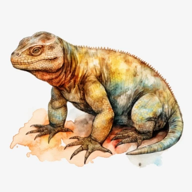 single clipart image png graphic of Watercolor Realistic Reptiles Komodo Dragon