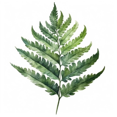 Green Leaf Fern in Watercolor hyper-realistic detailed illustrations, elegant water ink brush strokes techniques, delicate markings, monochromatic paintings, free brushwork, watercolor illustrations, painted illustrations Clipart, White Background Clipart, White Background