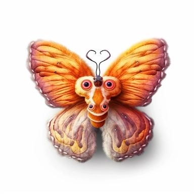 realistic digital painting, clipart of cute plush butterfly toy on white background