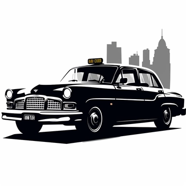 Silhouette Art on white background: A cab taxi illustration clipart in the form of a silhouette, featuring a solid black shape against a white background, emphasizing the camera's distinctive outline.