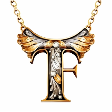 clipart necklace with gold chain, Capital letter T, white background