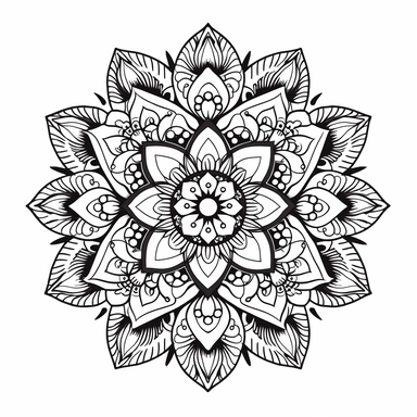 delicate mandala. no shading. lines and dots. black. simple. clipart. white background