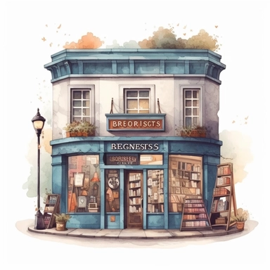 Bookstore,cute bookstor,muted colors,clipart on a white background, an illustration of by Annabel Kidston, shutterstock contest winner, generative art, detailed painting, digital illustration,photoillustration isolated on white background, digital watercolor,dark outline,high quality,8k