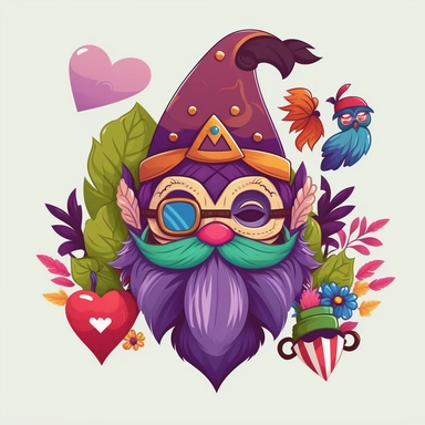 Carnival gnome with mask, Iris and heart，Purim holiday cute carnival costume masks and elements set. Childish print for greeting cards, posters, invitations and stickers. Need to have Mardi Gras in English Collection Mardi Gras, mask with feathers, beads, joker, fleur de lis, comedy and tragedy, party decorations. Vector illustration, clip art， Purim holiday cute carnival costume masks and elements set. Childish print for greeting cards, posters, invitations and stickers. Collection Mardi Gras, 