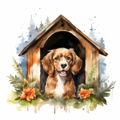 watercolor dog house clipart on a white background