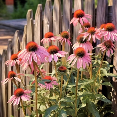echinacea plant, against a old wood rail fence , clipart, vintage, edith holdem style, hyper hd--q2--v5.1