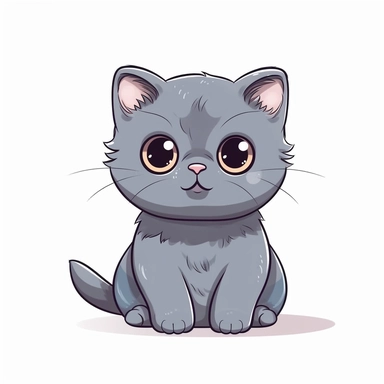 cute gray baby cat, cartoon style, white background, without shade, without shadow, clipart, minimalistic, simple, aesthetic