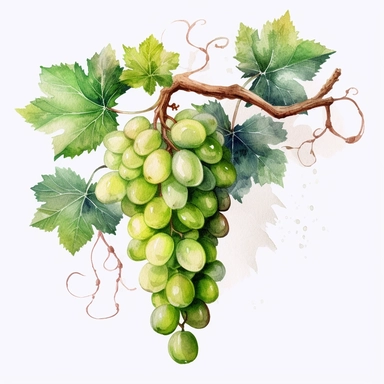 Green Grapes vines on a small dried dead tree , Watercolor, pastels, clipart, beautiful, colourfull, png transparent white background, high resolution, no caption q4 s2