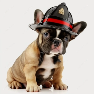 fireman dog with with uniform and a hat, clipart, white background, no text