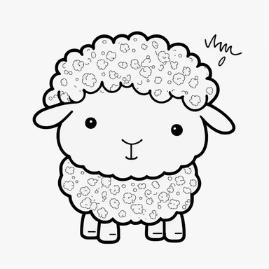 Simple outline of a Lamb, coloring page, kids cartoon, minimalist, black on white, lineart, 2d flat file, silhouette, clipart, uninterrupted outline as in an svg, perfect outline corners, make it an outline svg and fill color white, exact outline, the line should not be thickened, the line should not be thicker or thinner, the outline of the line should be thin, maximum 1 millimetre