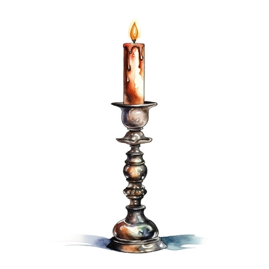 one single beautiful candlestick, watercolor, line art, Clipart, white background