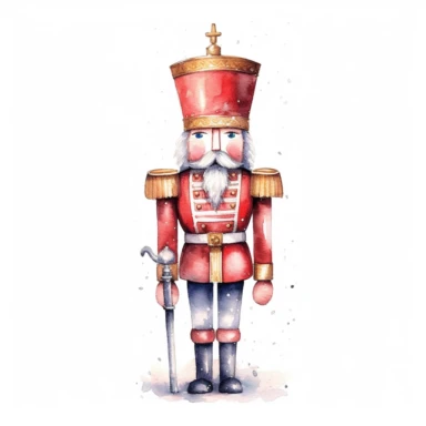 red nutcracker illustration soft watercolour high resolution white background clipart