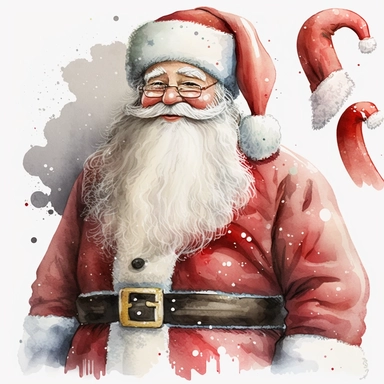 Immerse yourself in the magic of Santa Claus with this collection of realistic standing Santa Claus Clipart watercolor images, showcased against a white background and rendered in ultra-high-definition (UHD). Each image in this pack depicts Santa Claus in a lifelike standing position, radiating joy and holiday spirit. The UHD resolution ensures remarkable clarity, bringing Santa Claus to life with intricate details and vibrant colors. Whether you're creating cards, exploring mixed media techniqu