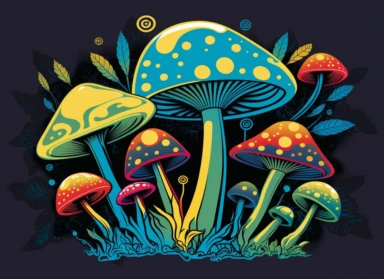 Ornamentaal, magic mushrooms, pop art, flat 2d vector design, illuminati clipart, detailed trace