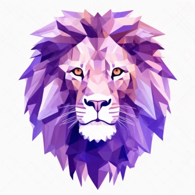 clipart of violet polygonal lion head, on white background