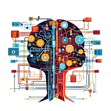 a clipart image ideal to put in a slide presentation of a network telecom operator being automatized , the idea is that the image shows a brain automatizing a entire Telecom operator network , as the main equipments routers, switches, node bs, 5g and etc., represent these equipments interconnected by brain and represented as Try to represent a software that do that as the brain that automatize .