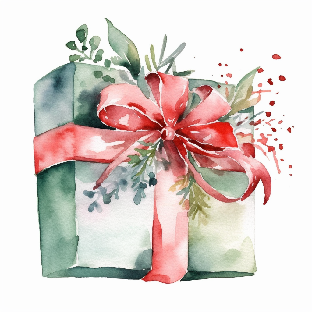 watercolor christmas present, clip art, high quality - Clip Art Library