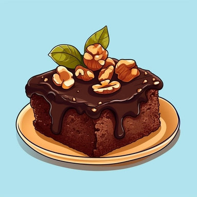 cartoon style, clipart, chocolate brownie with nuts on the top