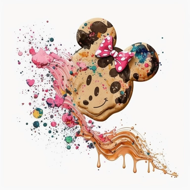 cookies in the shape of Minnie Mouse, funny,sweet , watercolor, watersplash, White Background, Clipart