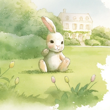 rabbit playing happily on grass on a beautiful garden, Watercolor Clipart,comic, strybk, full Illustration, 4k, sharp focus, watercolor, smooth soft skin, symmetrical, soft lighting, detailed face, concept art, muted colors, watercolor style, strybk, children's style fairy tales, chibi kawaii, Octane rendering, 3d. Perfect face, detailed face, delicate face, perfect sharp lips, detailed eyes. no 2 heads, no 2 faces, no cropped image, no out of frame, no deformed hands, no twisted fingers, no dou