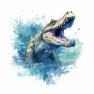 a Crocodile Floating In Water. in the style of watercolour clipart with detailed brush strokes