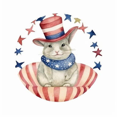 4th Of July cute Chinchilla, watercolor illustration for kids and children, clipart, sublimation, white background