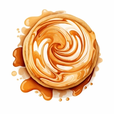 Caramel Macchiato Cookie: A coffee-flavored cookie with swirls of caramel throughout. Medium in size and perfect with a cup of coffee, watercolor clipart, minimalist, bright colors, isolated white background, 8k