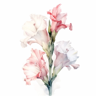 Gladiolus flower, water color style, clipart, white background
