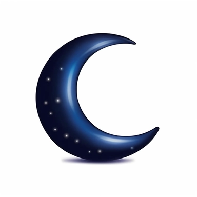 An illustration of a dark blue glowing beautiful half moon against white background, outerglow, innerglow, fairytail style, white background, clipart, PNG pure white background, high resolution, best quality