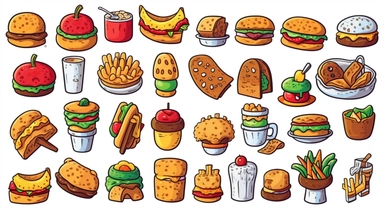 cartoon food clipart, isolated, white background, vector graphic