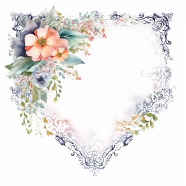 Watercolor Lacy Floral Corners Clipart, white isolated background, space out, hd