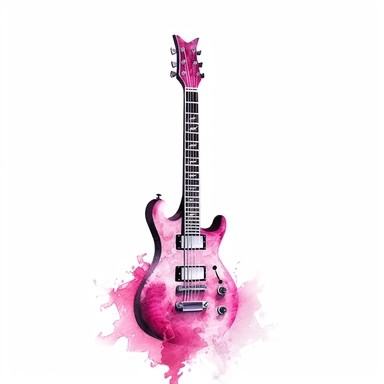 Gothic cartoon watercolour pink electric guitar illustration isolated on white background clipart style