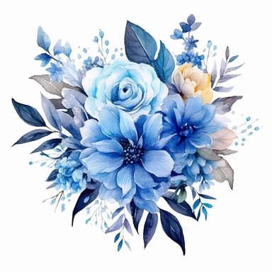 watercolor blue flower, designed as clipart for various purposes including weddings, featuring intricate and delicate flower arrangements, weddings design graphic, vector, contour