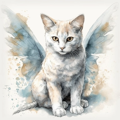 a Angel Cat watercolor Clipart sublimation clipart graphic, full body, clipart, sticker, a single picture, cartoon style, highly detailed, 8k, one image in the frame--no text in the picture--
