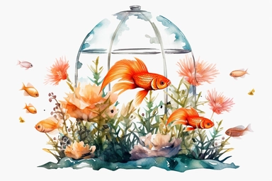 Watercolor, Aquariums, clipart, hd, on a white background, spaced out