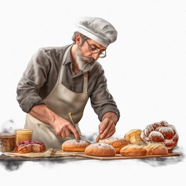 A baker doing his work, photorealistic, clipart,png,8k,hd