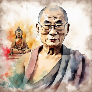 a clipart of a ultra detailed watercolor Dalai Lama with the Buddhism Tian Tan Buddha as background, v4 ar 2:3