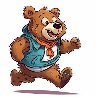 cute cartoon drawing of a bear carrying an envolope running clipart