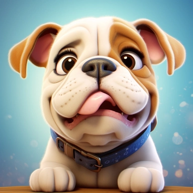 Bulldog puppy, Closeup Portrait, Clipart, Digital art, kawaii, disney style, Pixar, hyperdetailed, 1080p, Ultra-HD no background
