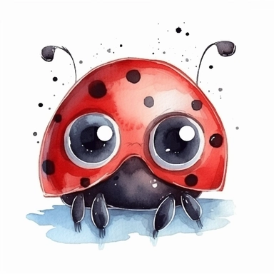 cute ladybug, watercolor, cartoon style, white background, clipart, isolated