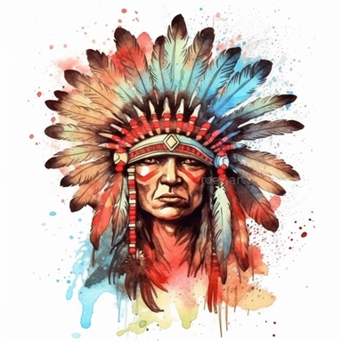 Watercolour native American Headdress clipart HD on a white background high resolution