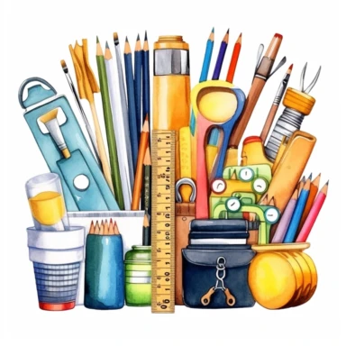 Pencil Case and Stationery Supplies Clipart, white background