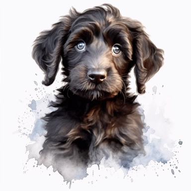 black labradoodle, goldendoodle, black doodle, puppy, watercolor clipart and paint, HD, 4k