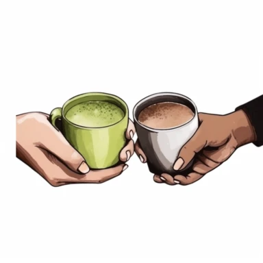 watercolor, woman hands holding hot drinks and beverage. Brewing or pouring green and black or matcha tea, cacao, espresso coffee with sugar. png Full body realistic cartoon in 32K UHD cute. 15 cm thick outline. Black color. There was no shadow on the ground. 8k with realistic watercolors and detailed illustrations. PNG clipart, transparent white background