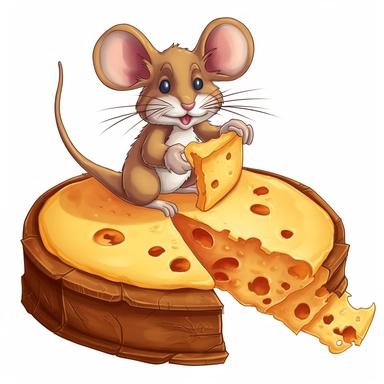 clip art ,mouse eating a wheel of cheese, no background