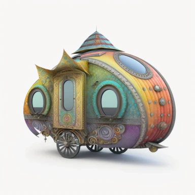 D patchwork clipart, mutant steampunk giger, stitched fabric yurt, colorful die cut sticker, patchwork quilted mechanical covered wagon, 3D, HD, unreal engine, 8k, centered